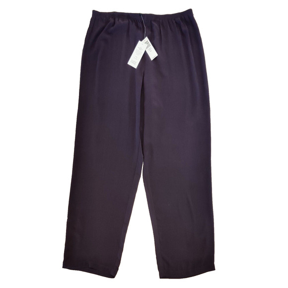 Eileen Fisher Womens Silk Georgette Crepe Straight Pull On Pant Sz L Purple NWT